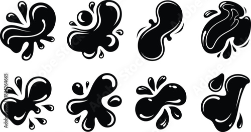 Liquid Splatter, Ink Blot, and Fluid Drip Vector Icon Set