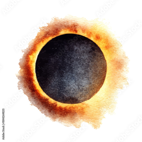 Watercolor-style vector illustration of Solar Eclipse, isolated on a clean white background.