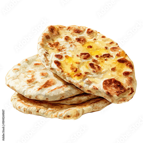 Watercolor painting of Pita Bread, vector illustration, isolated on white background.