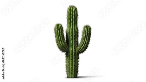 Photorealistic 3D render of a green Saguaro cactus isolated on white background