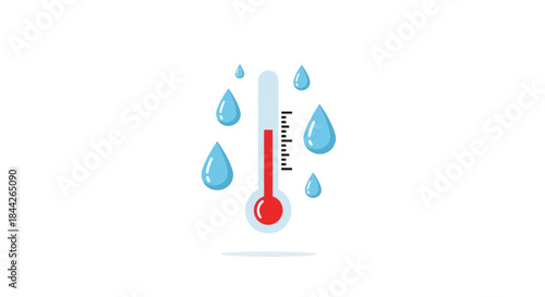 Stylized graphic illustration depicting high temperature and humidity conditions with thermometer