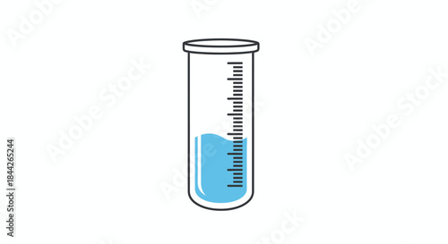 Laboratory test tube filled with blue liquid on white background for scientific and medical