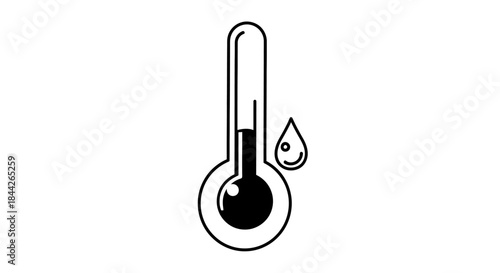 Stylized weather thermometer and water drop icon representing temperature conditions with a