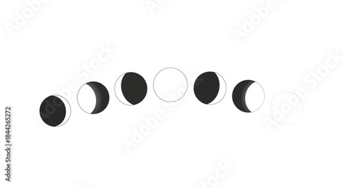 Lunar phases illustration displaying the cycle of waxing and waning on a clean white surface