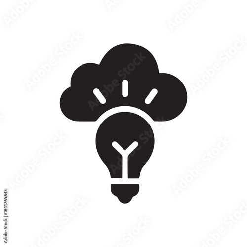 Bright light bulb rising above a stylized cloud shape symbolizing a creative idea