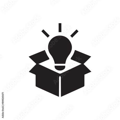 Isolated Lightbulb Idea Inside Box Invention, Innovation, Creative Solution Icon
