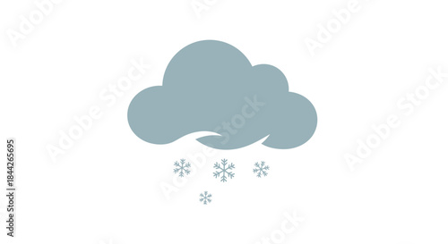 Minimalist grey cloud icon with falling snowflakes on a clean white background simple winter