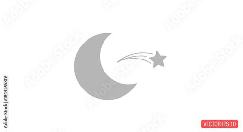 Celestial Symbolism: A serene portrayal of a crescent moon and a shooting star in elegant