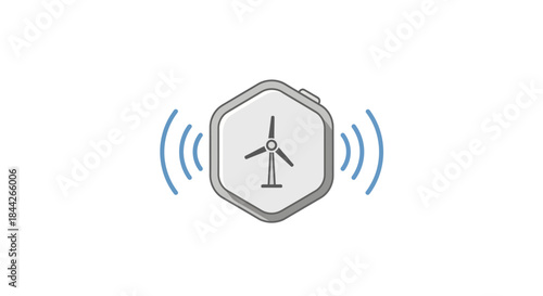 Wind turbine icon emitting energy waves, symbolizing renewable power technology and ecological