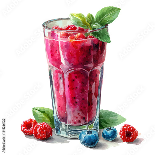 Smoothie in watercolor painting style, vector illustration on white background.