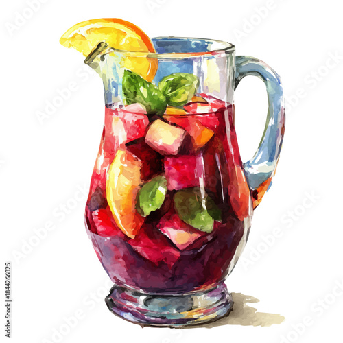Sangria in watercolor painting style, vector illustration on white background.