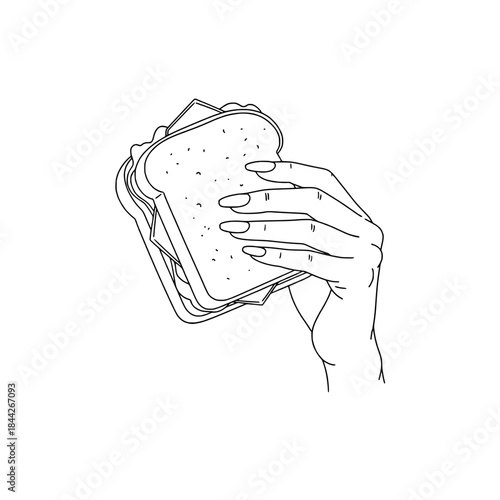 Icon of a beautiful woman's hand holding a sandwich, representing concepts of fast food and snacking