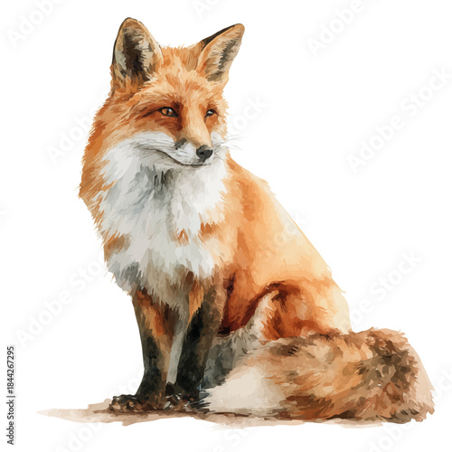 Принти на полотні Red Fox in watercolor style, vector illustration, isolated on white background