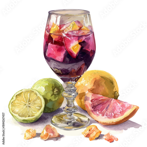 Sangria, watercolor painting, vector illustration, isolated on a white background.