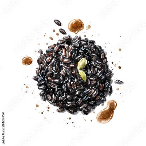 A watercolor painting of Risotto Nero, vector illustration on white background.