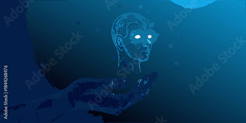 A ghostly face emerges from the depths illuminated by a mysterious glow