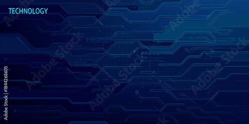 Abstract blue technology background with circuit board pattern and glowing lines