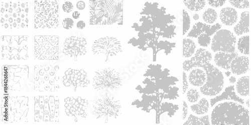 Collection of tree silhouettes and patterns in grayscale a visual study