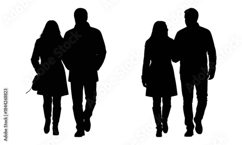 Winter comfort couple silhouettes set
