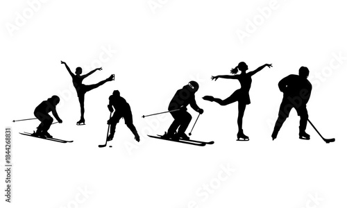 Winter sports athletes silhouettes collection