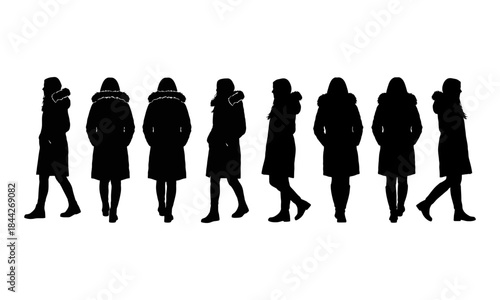 Winter comfort female silhouettes set