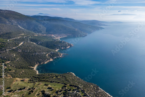 Fototapeta Naklejka Na Ścianę i Meble -  The coastline drone view between Kusadasi and Ozdere towns in Turkey