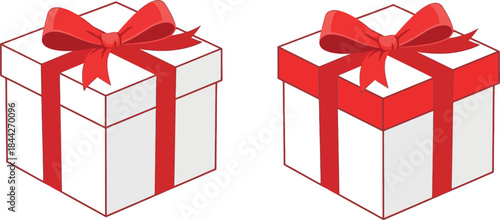Two white gift boxes with red ribbon and bow