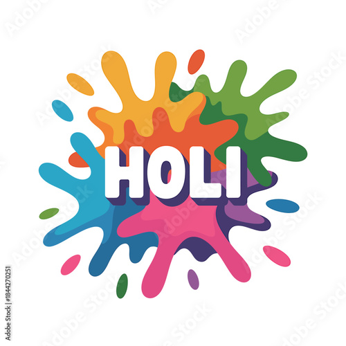 Colorful paint splashes and the word holi in the center