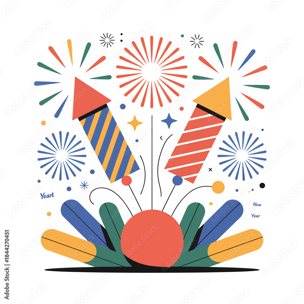 Obraz premium Colorful firework display with rockets and celebratory elements a festive illustration