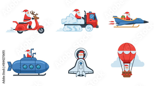 Santa Claus Travel & Transport Icon Set