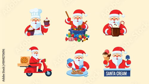 Santa Claus Food & Treats Flat Icon Set