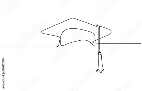Continuous one line art drawing graduation cap for education concept. one line Icon drawing with transparent background