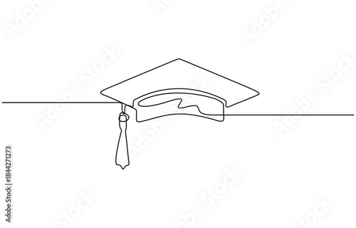 Continuous one line art drawing graduation cap for education concept. one line Icon drawing with transparent background