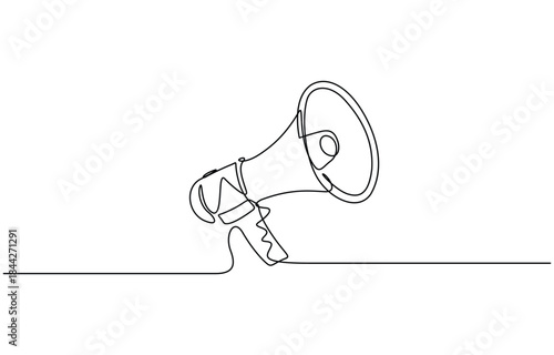 Megaphone in one line art style. Drawing of a bullhorn with an editable black stroke on a transparent background