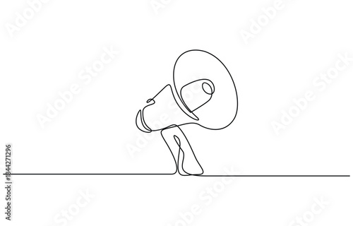 Megaphone in one line art style. Drawing of a bullhorn with an editable black stroke on a transparent background