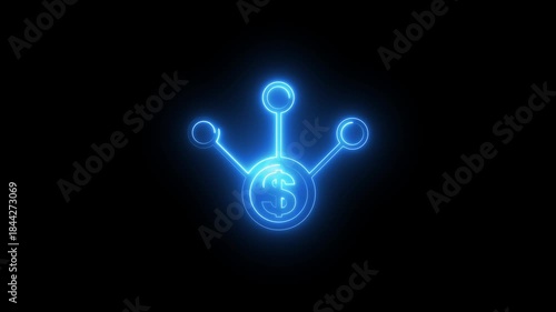 Neon blue budget icon animation, financial allocation and money distribution symbol, finance and accounting concept, glowing money flow, business and investment