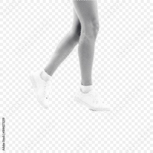 Halftone Illustration of Walking Legs Wearing Sneakers on Transparent Background
