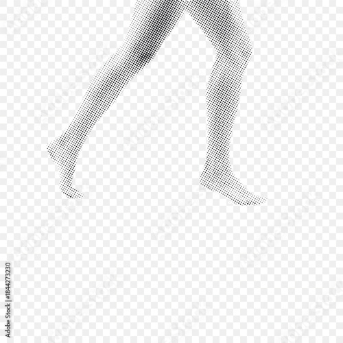Halftone Illustration of Bare Legs in Walking Motion on Transparent Background