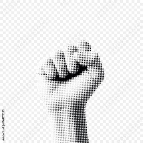 Raised Fist in Halftone Style Symbolizing Power and Protest