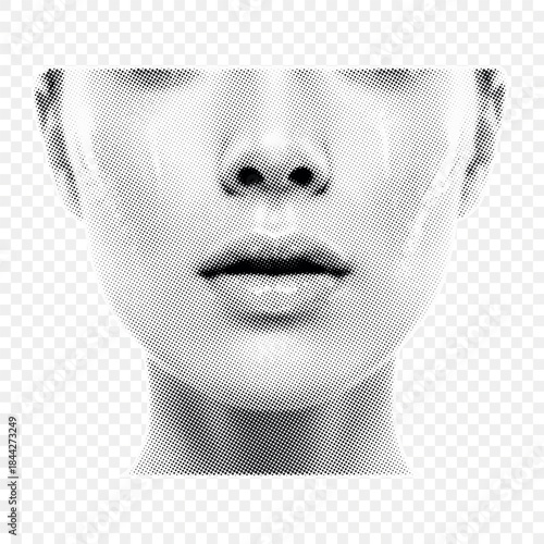 Halftone Illustration of Woman's Face Focused on Lips and Nose