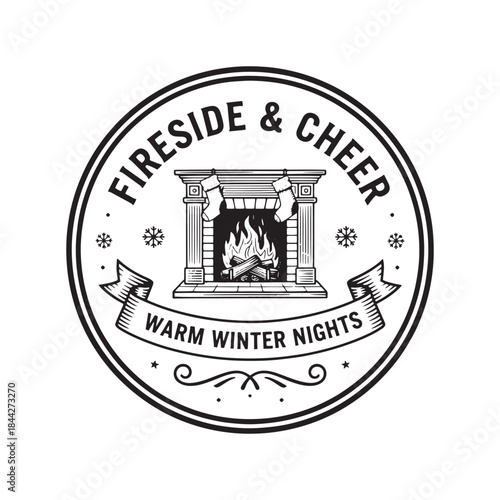 Vintage Fireside and Cheer Circular Christmas Emblem