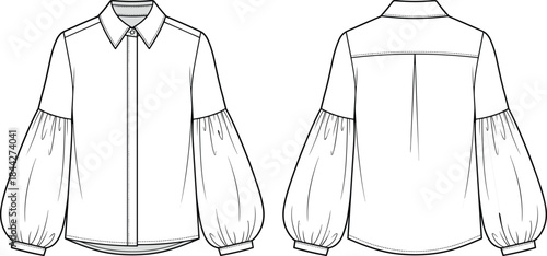 PrintTechnical flat sketch drawing of a women's belted blazer jacket, vector fashion illustration for clothing design and product specification.