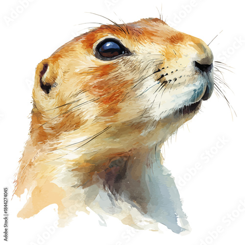 Prairie Dog Head in watercolor style, vector illustration, isolated on white background.