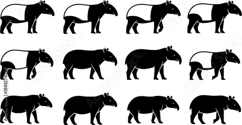 Tapir silhouettes, Malayan tapir silhouette, Tapir vector set, Tapir, Tapir animal bundle set
