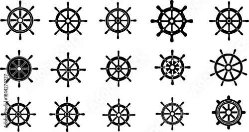 Ship wheel silhouettes, Ship wheels vector, Ship wheel icon set, Ship steering silhouette, Ship wheels
