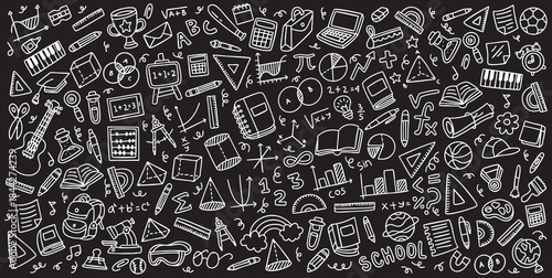 Full set hand drawn education doodle element vector background