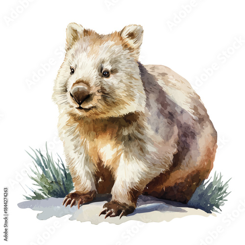 Wombat, watercolor painting, vector illustration, isolated on a white background.