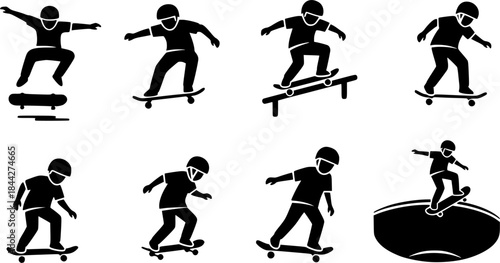 Kids skateboarding silhouette, Skate silhouette, Skateboard silhouettes, Skateboard vector, Child skateboarding silhouettes, Skateboarding bundle set