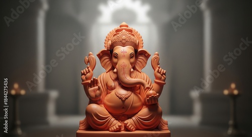 Siddhivinayak Ganesha Idol Detail. Gold Ornament Macro Devotion.