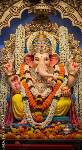 Wallpaper Mural Dagdusheth Lord Ganesha Idol. Realistic Temple Background With Copy Space. Torontodigital.ca